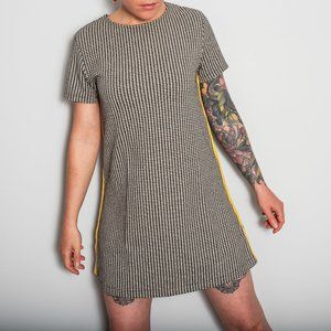 Zara Houndstooth Mini-Dress with Yellow Stripe